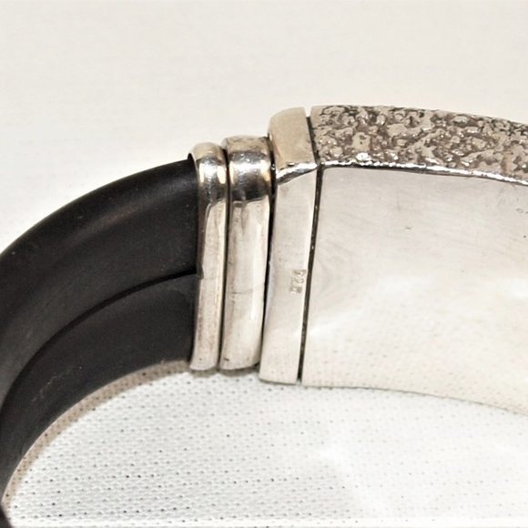 COPY - Stunning Modern Designer Bracelet - Sterling Silver, & Rubber - Picture 2 of 4